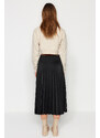 Trendyol Black Pleated Satin Midi Woven Skirt