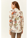 Olalook Women's Ecru Floral Patterned Woven Viscose Shirt