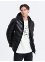 Ombre Men's winter quilted jacket of combined materials - black