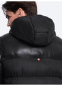 Ombre Men's winter quilted jacket of combined materials - black