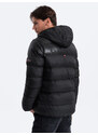 Ombre Men's winter quilted jacket of combined materials - black