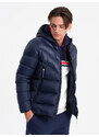 Ombre Men's winter quilted jacket of combined materials - navy blue