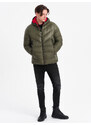 Ombre Men's quilted winter jacket with combined materials - dark olive green