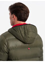 Ombre Men's quilted winter jacket with combined materials - dark olive green