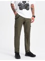 Ombre Men's pants with cargo pockets and leg hem - dark olive green