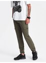 Ombre Men's pants with cargo pockets and leg hem - dark olive green