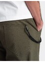 Ombre Men's pants with cargo pockets and leg hem - dark olive green