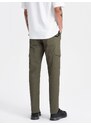 Ombre Clothing Pánské kalhoty s nákladovými kapsami a lemem nohavic - tmavě olivově zelené V1 OM-PACG-0189