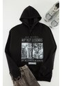 Trendyol Black Men's Oversize/Wide Cut Rap Music Printed Cotton Sweatshirt with Fleece Inside