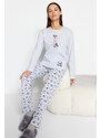 Trendyol Gray Melange Cotton Tshirt-Pants Knitted Pajama Set