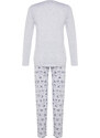 Trendyol Gray Melange Cotton Tshirt-Pants Knitted Pajama Set