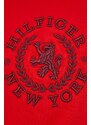 Bavlněná mikina Tommy Hilfiger pánská, červená barva, s aplikací
