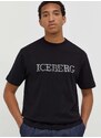 Bavlněné tričko Iceberg černá barva, s potiskem