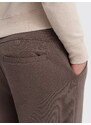 Ombre Clothing Pánské tepláky s prošíváním a zipem na nohavicích - hnědé V4 OM-PASK-0147