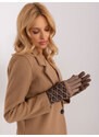 Fashionhunters Tmavě béžové rukavice s geometrickými vzory