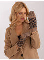 Fashionhunters Tmavě béžové rukavice s geometrickými vzory