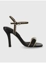 Kožené sandály Tommy Hilfiger TH HARDWARE HEELED SANDAL černá barva, FW0FW07796