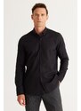 AC&Co / Altınyıldız Classics Men's Black Slim Fit Slim Fit Buttoned Collar Linen Look 100% Cotton Flared Shirt