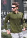 Madmext Khaki Zipper Detailed Knitwear Sweater 5606