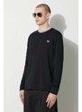 Bavlněné tričko s dlouhým rukávem Fred Perry černá barva, s aplikací, M9602.102