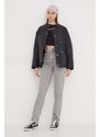 Bunda Tommy Jeans dámská, černá barva, přechodná, oversize