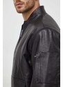 Kožená bunda Calvin Klein pánská, černá barva, přechodná