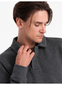 Ombre Clothing Pánská strukturovaná pletená mikina s límečkem - grafitová melanž V1 OM-SSNZ-0149
