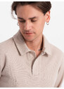 Ombre Clothing Pánská strukturovaná pletená mikina s límečkem - béžová V2 OM-SSNZ-0149