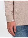 Ombre Clothing Pánská strukturovaná pletená mikina s límečkem - béžová V2 OM-SSNZ-0149