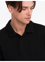 Ombre Clothing Pánská strukturovaná pletená mikina s límečkem - černá V8 OM-SSNZ-0149