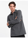 Ombre Clothing Pánská strukturovaná pletená mikina s límečkem - grafitová melanž V1 OM-SSNZ-0149