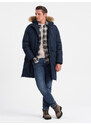 Ombre Alaskan men's winter jacket with detachable fur from the hood - navy blue