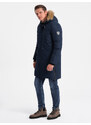 Ombre Alaskan men's winter jacket with detachable fur from the hood - navy blue