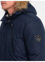 Ombre Alaskan men's winter jacket with detachable fur from the hood - navy blue