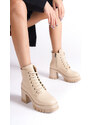 Capone Outfitters Women's Round Toe Lace-Up Mid Heel Boots.