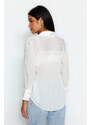 Trendyol Ecru Fabric Self-Striped Transparent Oversize Wide Fit Woven Shirt