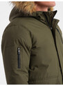 Ombre Alaskan men's winter jacket with detachable fur from the hood - dark olive green