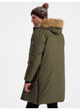 Ombre Alaskan men's winter jacket with detachable fur from the hood - dark olive green