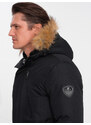 Ombre Alaskan men's winter jacket with detachable fur from the hood - black