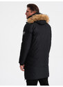 Ombre Alaskan men's winter jacket with detachable fur from the hood - black