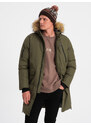 Ombre Alaskan men's winter jacket with detachable fur from the hood - dark olive green