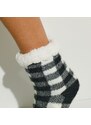 Blancheporte Bačkorové ponožky s kožešinovou imitací, kostkovaný design černá/bílá 36/37