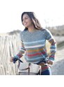 Blancheporte Pruhovaný pulovr s knoflíky khaki/vícebarevná 42/44