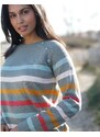 Blancheporte Pruhovaný pulovr s knoflíky khaki/vícebarevná 42/44