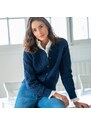 Blancheporte Propínací svetr s copánkovým vzorem indigo 54