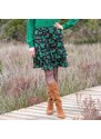 Blancheporte Volánová jednobarevná sukně s potiskem černá/zelená 34/36