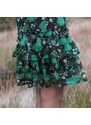 Blancheporte Volánová jednobarevná sukně s potiskem černá/zelená 34/36