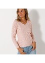 Blancheporte Žebrovaný pulovr s výstřihem do "V" růžová pudrová 34/36