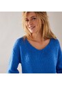 Blancheporte Volný pulovr s výstřihem do "V" mohérový na dotek tmavě modrá 38/40