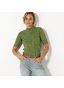 Blancheporte Žebrovaný pulovr s krátkými rukávy olivová 34/36